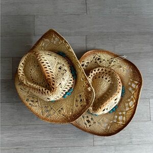 Stylish Straw Cowboy Hats with Turquoise Accents